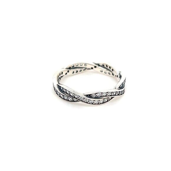 Sterling Silver 925 Twist Cz Stackable Band Ring - Picture 5 of 7